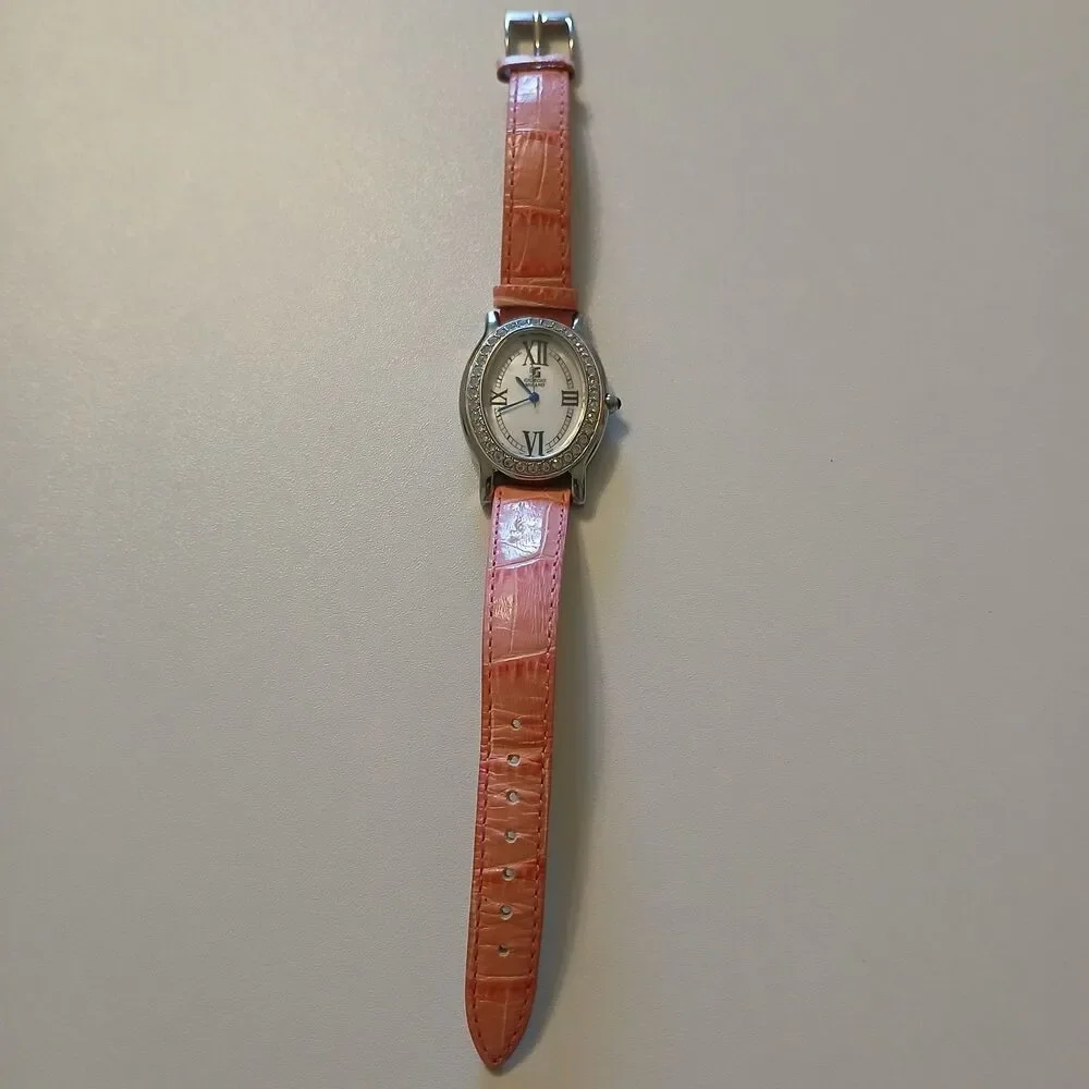 Giorgio Milano Women Crystal Bezel Oval White Dial Pink Leather MOP Dial Watch